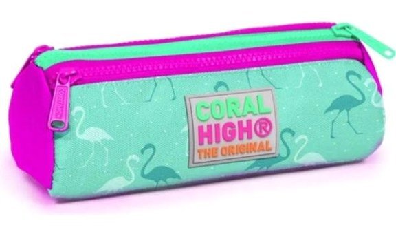 Coral High Kids 22315 Su Yeşili Desenli Bez Bölmeli 3 Gözlü Silindir Cüzdan Kalemlik