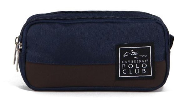 Cambridge Polo Club Creative Lacivert-Kahverengi Düz Bez Bölmeli Çift Gözlü Dikdörtgen Cüzdan Kalemlik