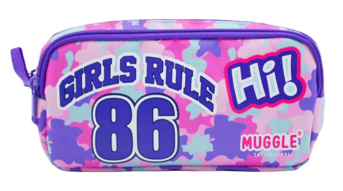Muggle Girls Rule Mor Desenli Bez Bölmeli Çift Gözlü Dikdörtgen Cüzdan Kalemlik