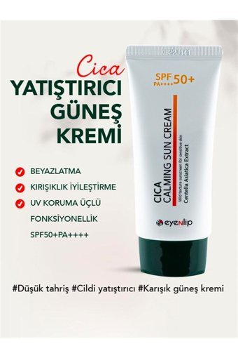 Eyenlip Beauty Cica Calming 50 Faktör Hassas Ciltler İçin Nemlendirici Yaşlanma Karşıtı Yağsız Suya Dayanıklı Yüz Güneş Kremi 50 ml