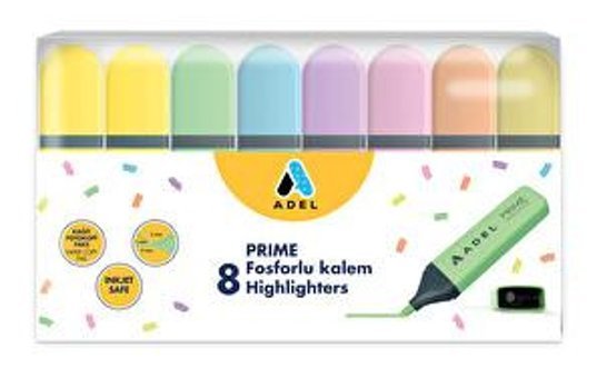Adel 8'li Pastel Renkli Kesik Uçlu Fosforlu Kalem Seti