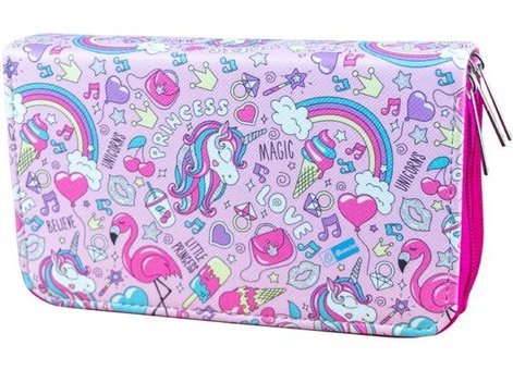 Onesize Prenses Pembe Bölmeli Katlanabilir 3 Gözlü Cüzdan Kalemlik