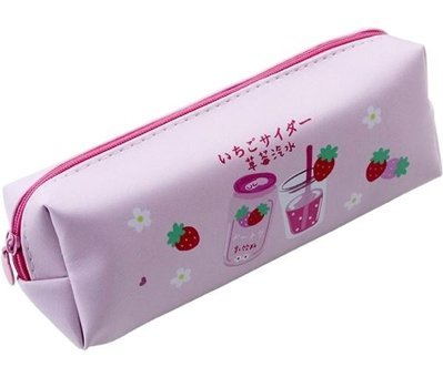 Heamor Kawaii Çilekli İçecek Pembe Tek Gözlü Cüzdan Kalemlik
