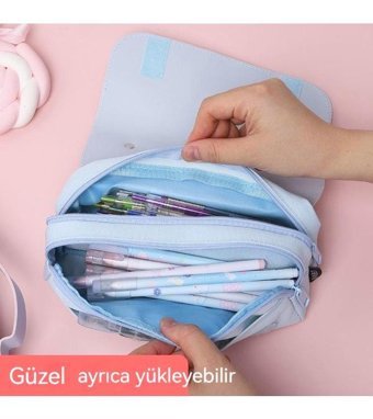 Oloey Mavi Bölmeli Çift Gözlü Cüzdan Kalemlik