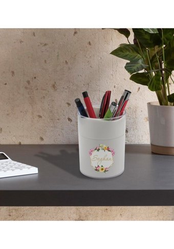 Bk Model 9 Karışık Çiçek Desenli Beyaz Tek Gözlü Kalemlik