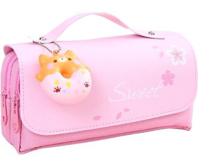 Heamor Kawaii Pembe Bölmeli Çift Gözlü Cüzdan Kalemlik