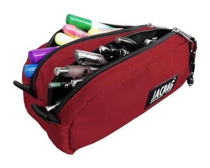 Jacbag Dual Pouch Kırmızı Bölmeli Düz Çift Gözlü Cüzdan Kalemlik