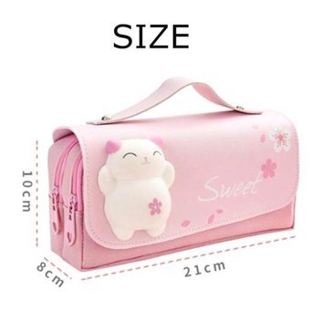 Kaukko Kedi Squishy Pembe Bölmeli Çift Gözlü Cüzdan Kalemlik