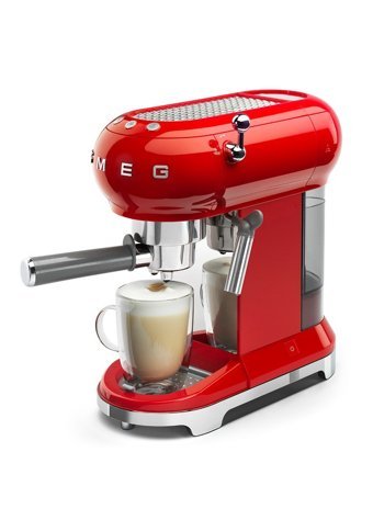 Smeg ECF01 Linea 50's Retro Style 1350 W Paslanmaz Çelik Tezgah Üstü Kapsülsüz Yarı Otomatik Espresso Makinesi Kırmızı