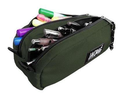 Jacbag Dual Pouch Haki Bölmeli Düz Çift Gözlü Cüzdan Kalemlik