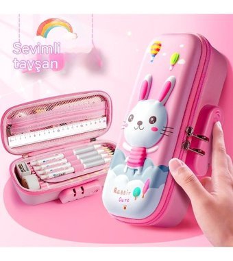 Happyplanet Tavşanlı Pembe Bölmeli Çift Gözlü Kalemlik