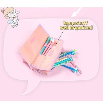 Heamor Kawaii Dondurma Desenli Pembe Bölmeli 3 Gözlü Cüzdan Kalemlik