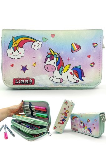 Limmy Unicorn Çok Renkli Bölmeli 3 Gözlü Cüzdan Kalemlik