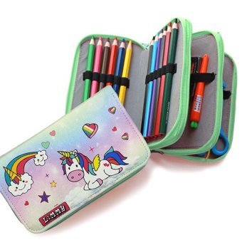 Limmy Unicorn Çok Renkli Bölmeli 3 Gözlü Cüzdan Kalemlik