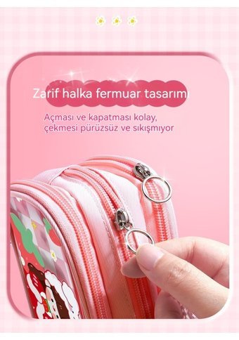 Summer Love Pembe Bölmeli 3 Gözlü Cüzdan Kalemlik