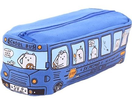 Heamor Kawaii Okul Otobüsü Mavi Otobüs Tek Gözlü Cüzdan Kalemlik