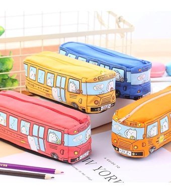 Heamor Kawaii Okul Otobüsü Mavi Otobüs Tek Gözlü Cüzdan Kalemlik