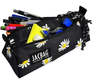 Jacbag Jac-02 Papatya Desenli Siyah Bölmeli Çift Gözlü Cüzdan Kalemlik
