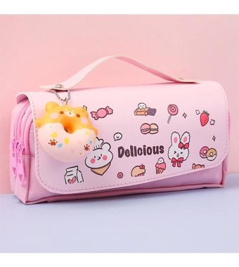 Kaukko Donut Squishy Pembe Bölmeli Çift Gözlü Cüzdan Kalemlik