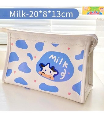 Heamor Kawaii İnek Desenli Mavi Tek Gözlü Cüzdan Kalemlik