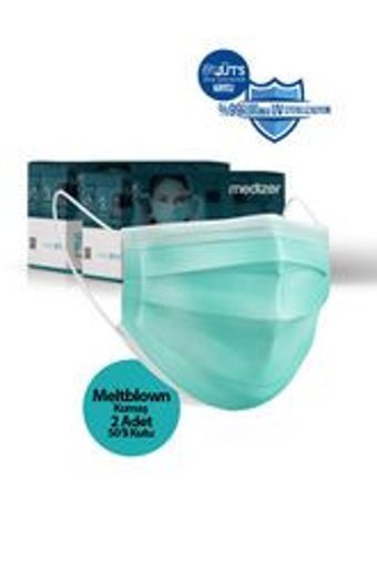 Medizer Tek Kullanımlık 3 Katlı Lastikli Telli 100'lü Yetişkin Ultrasonik Cerrahi Maske Yeşil