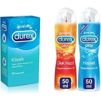 Durex Klasik Prezervatif 12'li+Durex Play Hisset 50 ml+Çilekli 50 ml