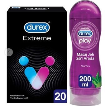 Durex Extreme Geciktiricili Tırtıklı Prezervatif 20'li+Play Masaj Jeli 200 ml