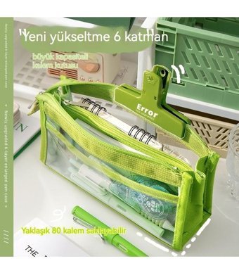 Summer Love Yeşil Bölmeli Şeffaf Çift Gözlü Cüzdan Kalemlik