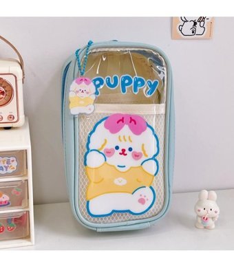 Yystore Mavi Bölmeli Şeffaf Çift Gözlü Cüzdan Kalemlik