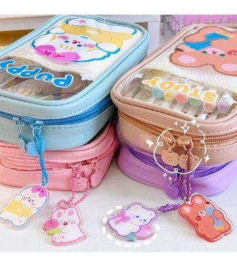 Yystore Mavi Bölmeli Şeffaf Çift Gözlü Cüzdan Kalemlik