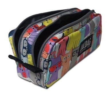 Jacbag Dual Pouch Kedili Çok Renkli Bölmeli Çift Gözlü Cüzdan Kalemlik