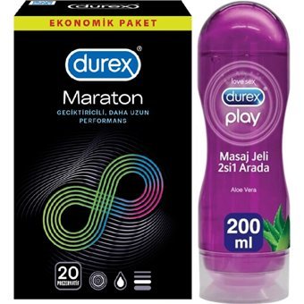 Durex Maraton Geciktiricili Prezervatif 20'li+Durex Play Masaj Jeli 200 Ml