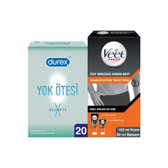 Durex Yok Ötesi Ultra İnce Prezervatif 20'li+Veet Men Özel Bölge Tüy Dökücü Krem Set