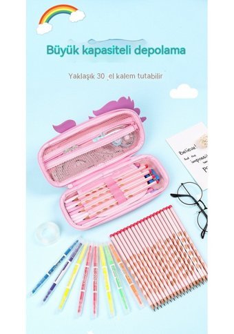 Haiyaao Unicorn Pembe Bölmeli Çift Gözlü Kalemlik