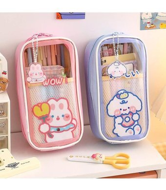Heamor Kawaii Pembe Şeffaf Tek Gözlü Cüzdan Kalemlik