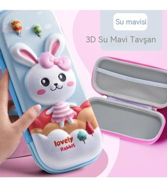 Happyplanet Tavşanlı Mavi Bölmeli Çift Gözlü Kalemlik