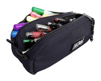 Jacbag Dual Pouch Siyah Bölmeli Düz Çift Gözlü Cüzdan Kalemlik