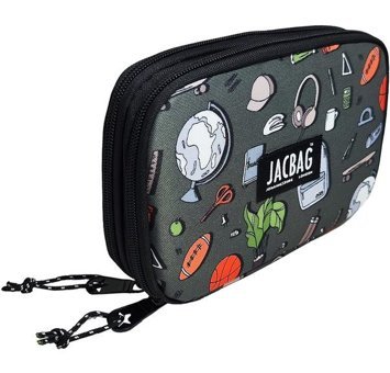 Jacbag Jac-11 Gri-Turuncu Bölmeli Çift Gözlü Cüzdan Kalemlik