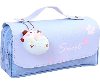 Heamor Kawaii Japon Tarzı Mavi Bölmeli Çift Gözlü Cüzdan Kalemlik