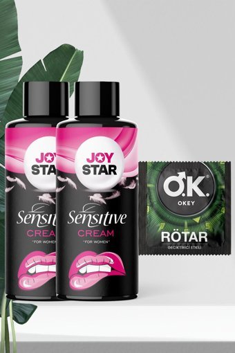Okey Rötar Geciktiricili Prezervatif Tekli+Joystar Kadınlara Özel Orgazm Kremi 2 Adet