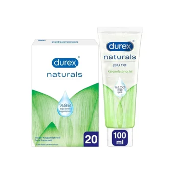 Durex Naturals İnce Prezervatif 20'li+ Durex Naturals Pure Kayganlaştırıcı Jel 100 ml