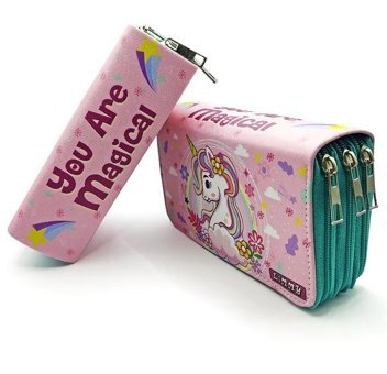 Limmy Unicorn Pembe Bölmeli 3 Gözlü Cüzdan Kalemlik