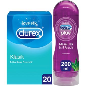 Durex Klasik Prezervatif 20'li+Durex Play & Masaj Jeli Aloe Vera 200 ml
