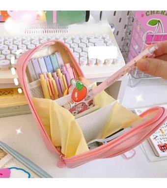 Yystore Pembe Bölmeli Şeffaf Çift Gözlü Cüzdan Kalemlik