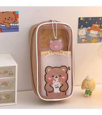 Heamor Kawaii Mor Şeffaf Tek Gözlü Cüzdan Kalemlik