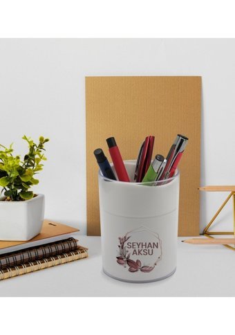 Bk Model 13 Yaprak Desenli Beyaz Tek Gözlü Kalemlik