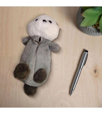 Magideal Gri Peluş Tek Gözlü Cüzdan Kalemlik