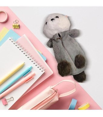 Magideal Gri Peluş Tek Gözlü Cüzdan Kalemlik