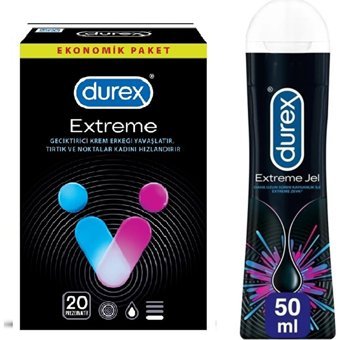 Durex Extreme Geciktiricili Tırtıklı Prezervatif 20'li+Extreme Jel 50 ml