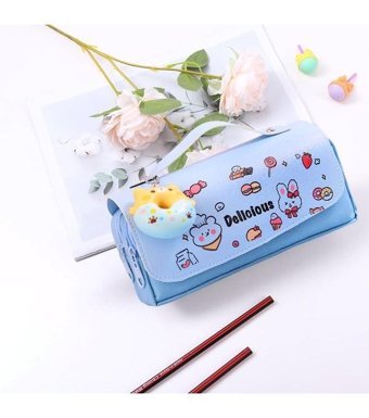 Heamor Kawaii Gri Bölmeli Çift Gözlü Cüzdan Kalemlik